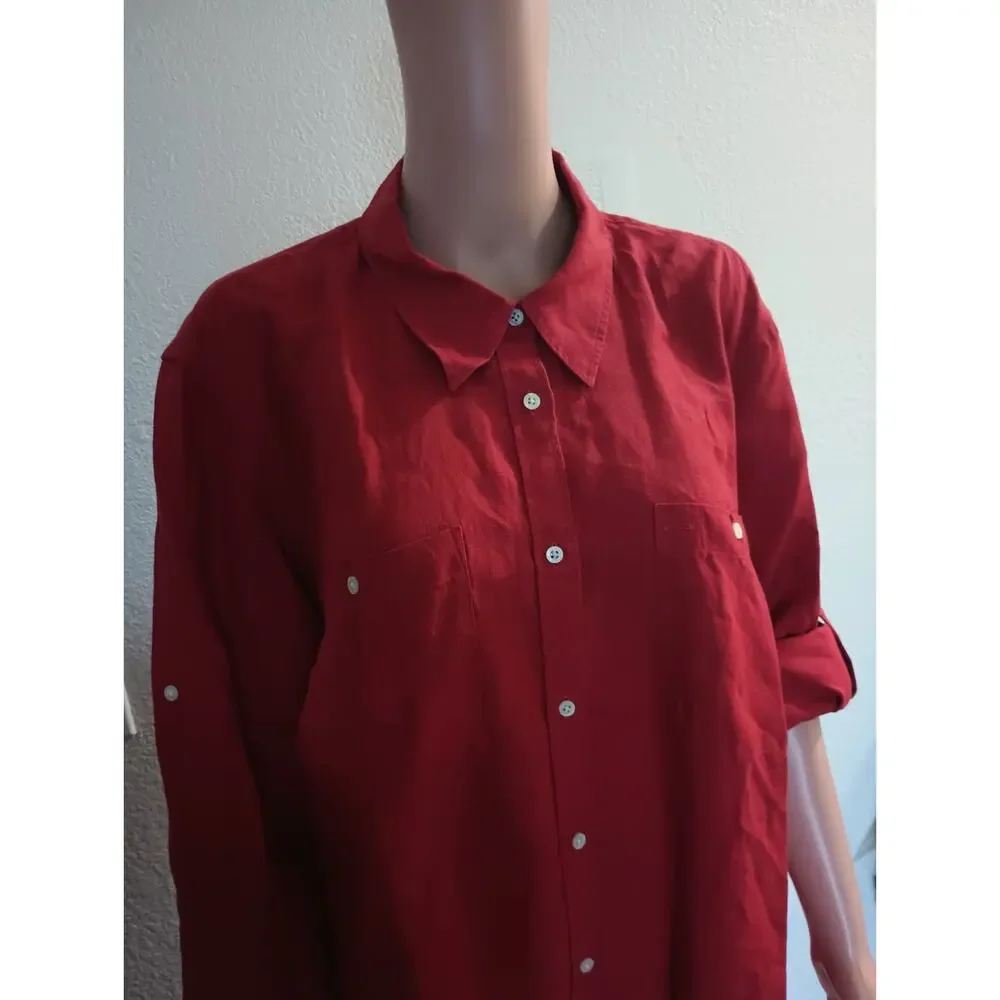 Lauren Red women Collared Long Sleeve Button-Up Shirt – Size 3X W012C - Picture 6 of 11